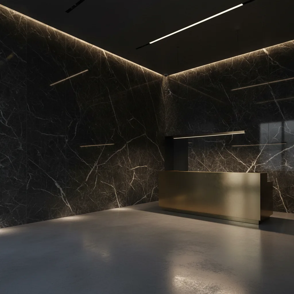 Black Fossil Marble — Lobby walls